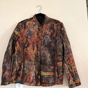 Quilted double sided Chicos Woman’s Jacket. Wearable print. 1990’s style. Size 3